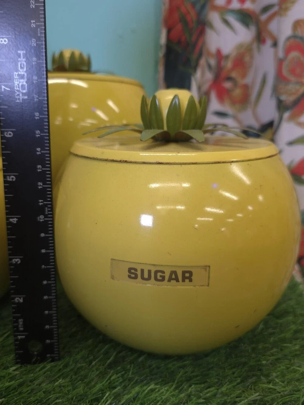 Vintage Yellow Metal Lemon Top  Tea & Sugar Canister Set